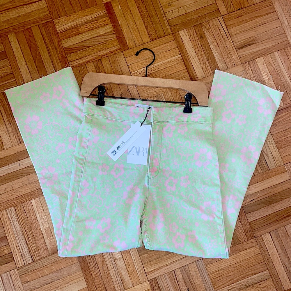 Zara Floral 70s Style Flare Bootcut Jeans